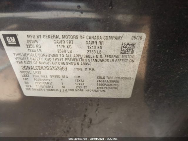 2GNALCEK3G6353669 Chevrolet EQUINOX LT