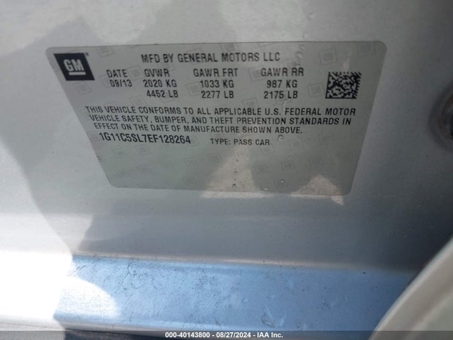 2014 Chevrolet Malibu 1lt მანქანა იყიდება აუქციონზე, vin: 1G11C5SL7EF128264, აუქციონის ნომერი: 40143800
