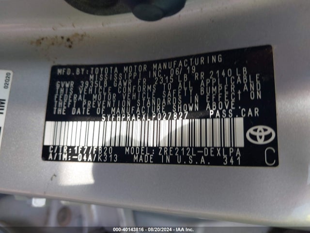 Toyota COROLLA LE 2020 5YFHPRAEXLP027827 Image 9