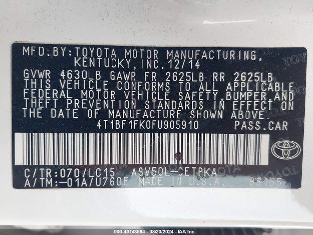 Toyota CAMRY XSE 2015 4T1BF1FK0FU905910 Image 9