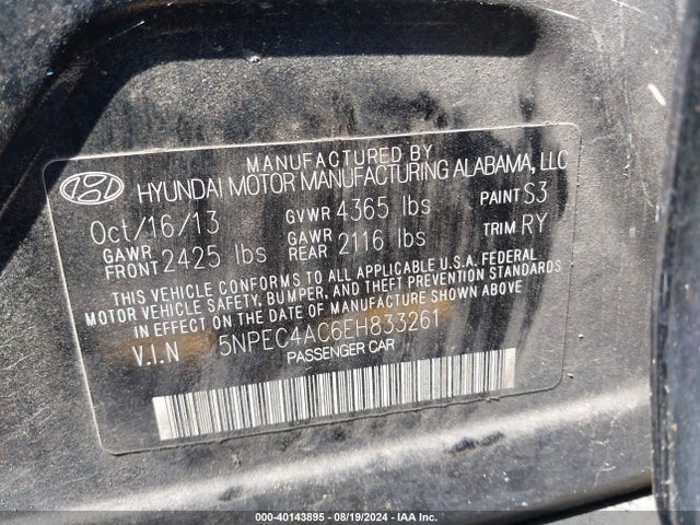 Hyundai Sonata Limited 2014 5NPEC4AC6EH833261 Image 9