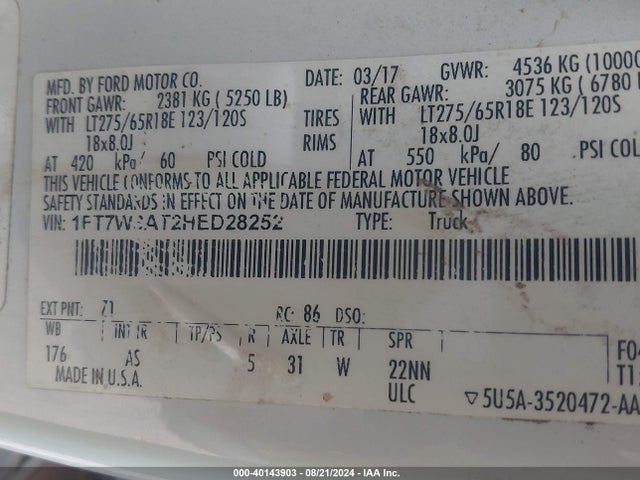 Ford F-350 Xl 2017 1FT7W3AT2HED28252 Image 9
