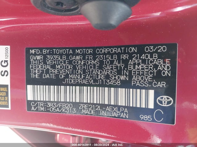 Toyota COROLLA LE 2020 JTDEPRAE9LJ113458 Image 9