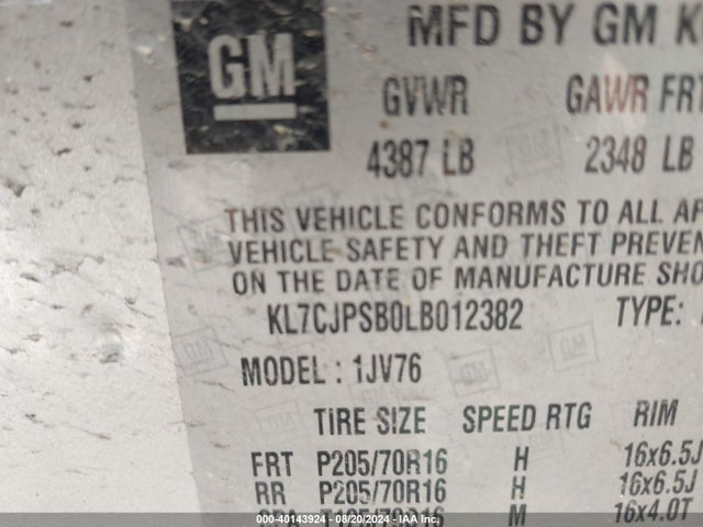Chevrolet Trax Awd Lt 2020 KL7CJPSB0LB012382 Image 9