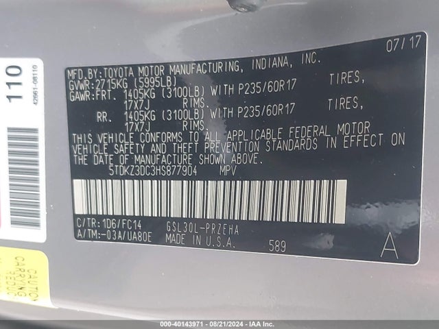 Toyota Sienna Le 8 Passenger 2017 5TDKZ3DC3HS877904 Image 9