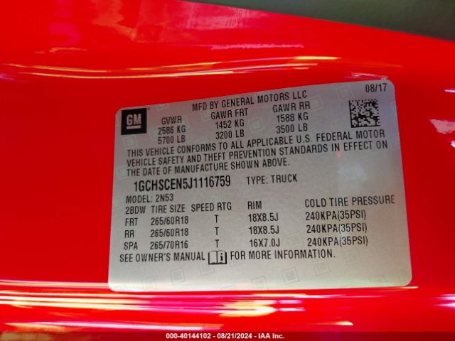 1GCHSCEN5J1116759 Chevrolet Colorado Lt