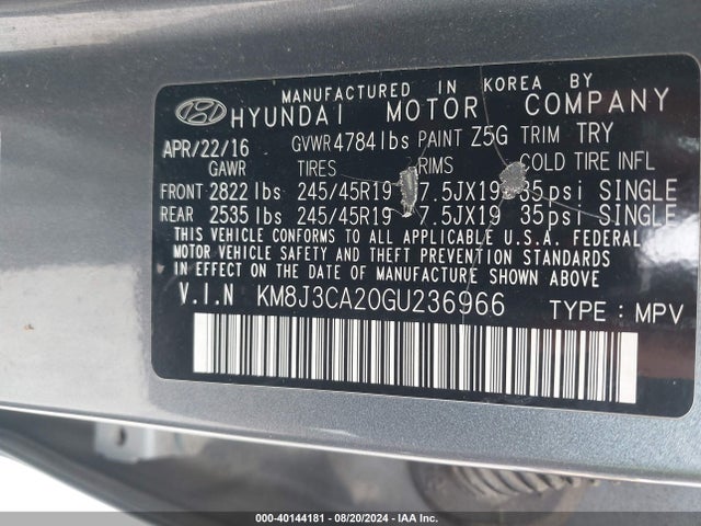 Hyundai Tucson Limited 2016 KM8J3CA20GU236966 Image 9