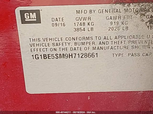1G1BE5SM9H7128661 Chevrolet Cruze Lt Auto
