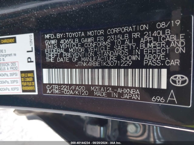 Toyota COROLLA SE 2019 JTNK4RBE1K3071229 Image 9