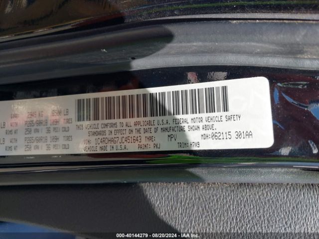 1C4RDHAG7JC451643 Dodge Durango Sxt Rwd