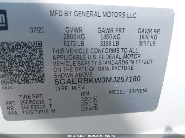 5GAERBKW3MJ257180 Buick Enclave Fwd Essence