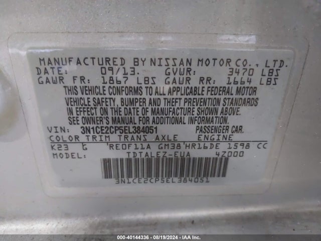 Nissan Versa Note Sv 2014 3N1CE2CP5EL384051 Image 9