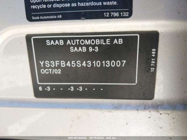 2003 SAAB 9-3 YS3FB45S431013007 Photo 8
