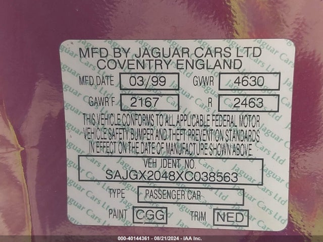 1999 JAGUAR XK8 SAJGX2048XC038563 Photo 8