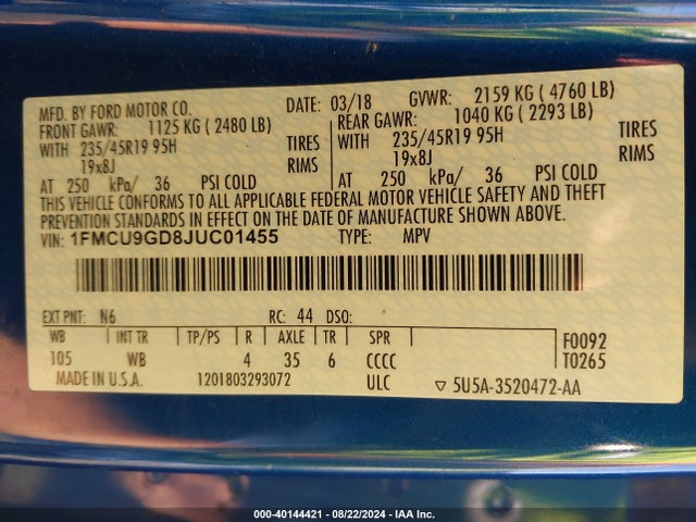 Ford ESCAPE SE 2018 1FMCU9GD8JUC01455 Image 9