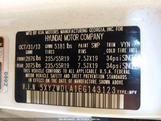 5XYZWDLA1EG143123 Hyundai Santa Fe Sport 2.0l Turbo