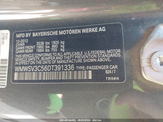 2013 MINI HARDTOP WMWSV3C56DT391336 Photo 8