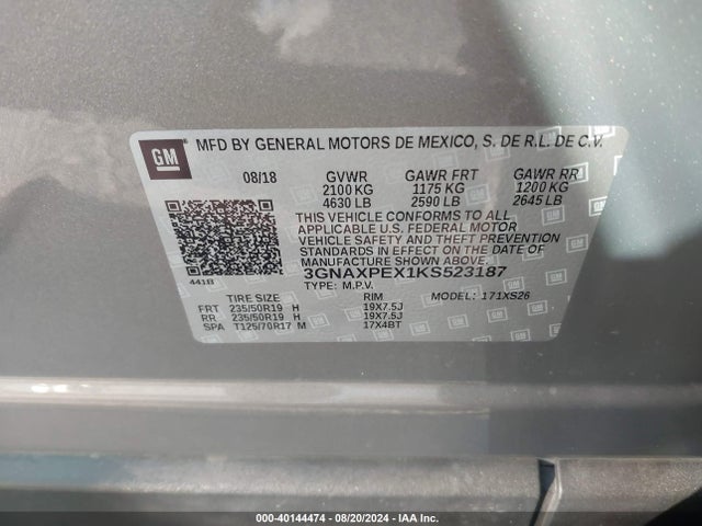Chevrolet Equinox Premier 2019 3GNAXPEX1KS523187 Image 9