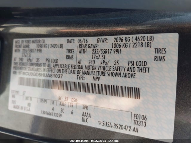 Ford ESCAPE SE 2017 1FMCU0GD5HUA81037 Image 9