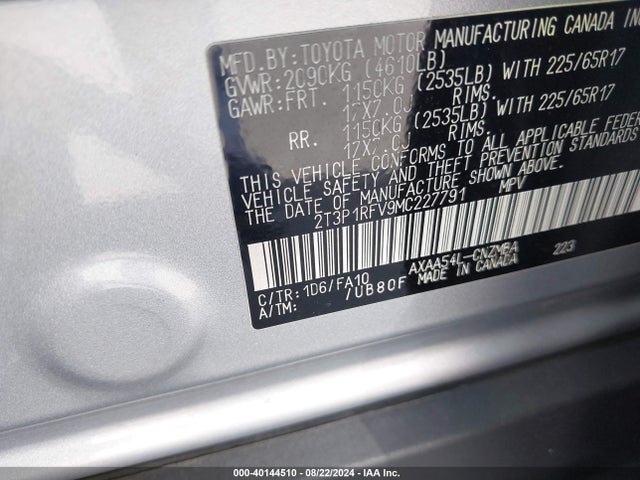2T3P1RFV9MC227791 Toyota a25a-fks