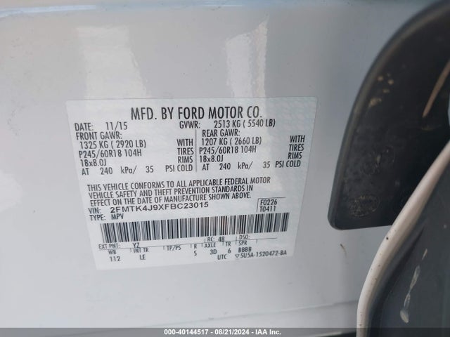Ford EDGE SEL 2015 2FMTK4J9XFBC23015 Image 9