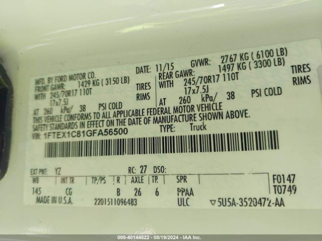 1FTEX1C81GFA56500 Ford F-150 Xl