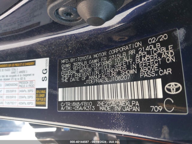 Toyota COROLLA LE 2020 JTDEPRAE3LJ108207 Image 9