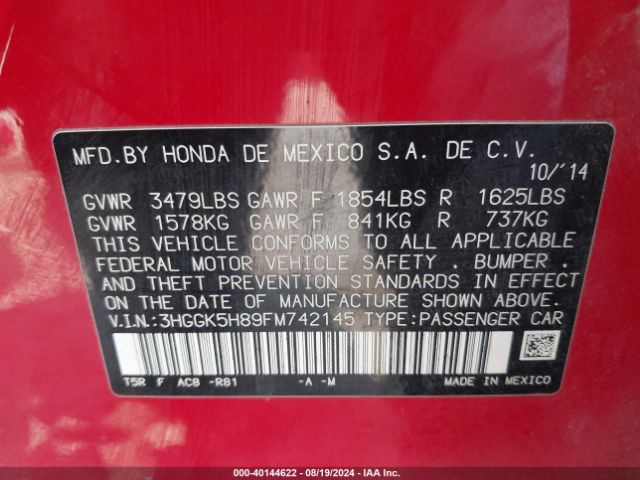 3HGGK5H89FM742145 Honda Fit Ex/ex-l