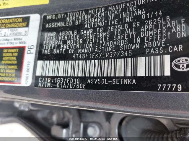 4T4BF1FKXER377345 Toyota CAMRY LE