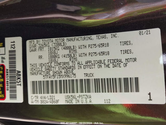 Toyota Tundra 1794 Edition 2021 5TFAY5F15MX996175 Image 9