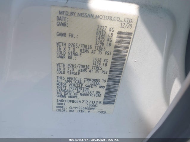 Nissan Frontier Long Bed Sv 4x4 2020 1N6ED0FB0LN727078 Image 9