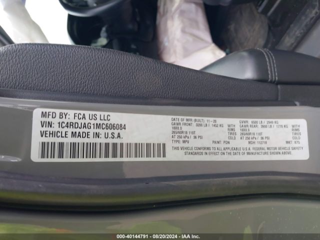 1C4RDJAG1MC606084 Dodge Durango Sxt Awd