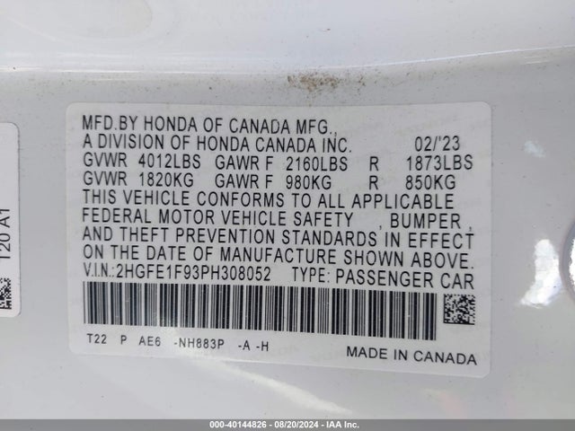 Honda Civic Touring 2023 2HGFE1F93PH308052 Image 9