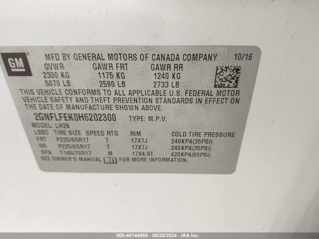 Chevrolet EQUINOX LT 2017 2GNFLFEK0H6202300 Image 9