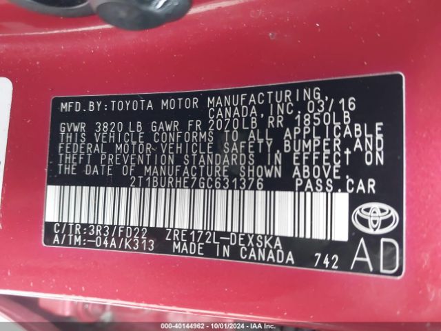 2T1BURHE7GC631376 Toyota Corolla S Plus