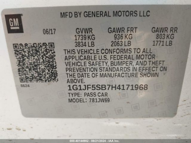 1G1JF5SB7H4171968 Chevrolet Sonic Premier Auto