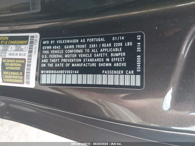 Volkswagen Eos Komfort 2014 WVWBW8AH9EV003144 Image 9