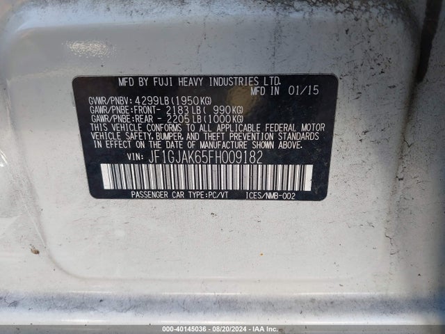 Subaru Impreza 2.0i Premium 2015 JF1GJAK65FH009182 Image 9