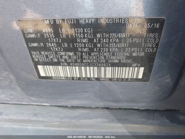4S4BSACC1G3349624 Subaru Outback 2.5i Premium