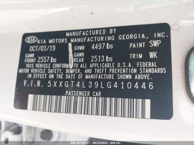 5XXGT4L39LG410446 KIA Optima Lx