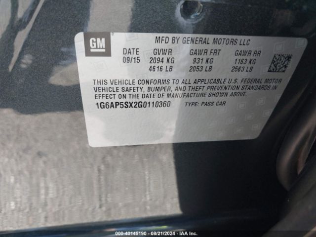 1G6AP5SX2G0110360 Cadillac Cts Standard