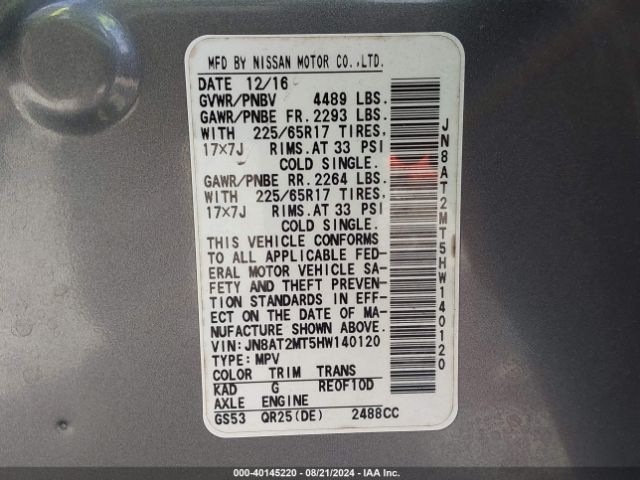 JN8AT2MT5HW140120 Nissan ROGUE S