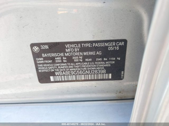 WBA8E9G56GNU28398 BMW 328I