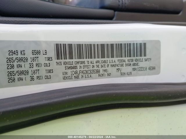 1C4RJFAG3KC635380 Jeep Grand Cherokee Altitude 4x4