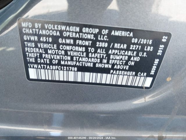 1VWAT7A39FC121708 Volkswagen Passat 1.8t Limited Edition