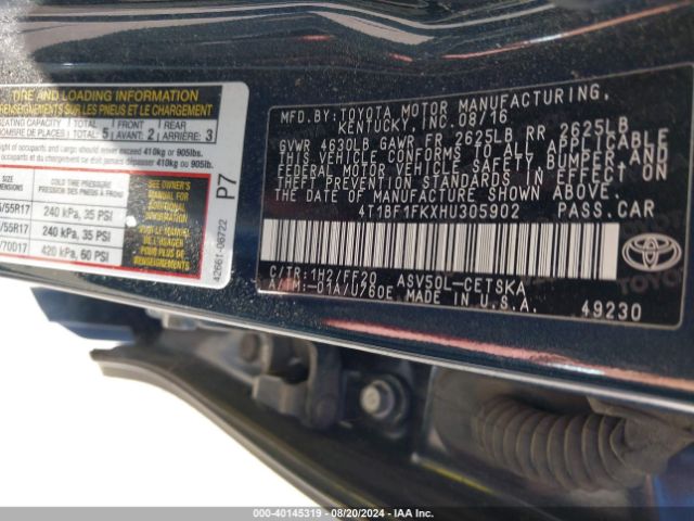 4T1BF1FKXHU305902 Toyota CAMRY SE