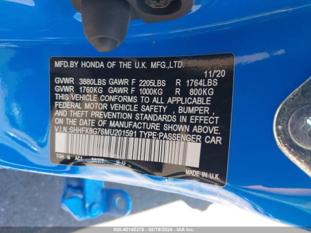 SHHFK8G76MU201591 Honda Civic Type R Touring