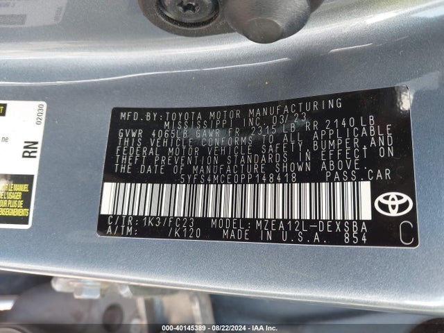 Toyota COROLLA SE 2023 5YFS4MCE0PP148418 Image 9