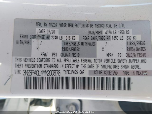 3MZBPACL4MM200878 Mazda Mazda3 Preferred