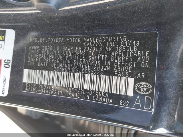 Toyota COROLLA LE 2018 2T1BURHE3JC053235 Image 9